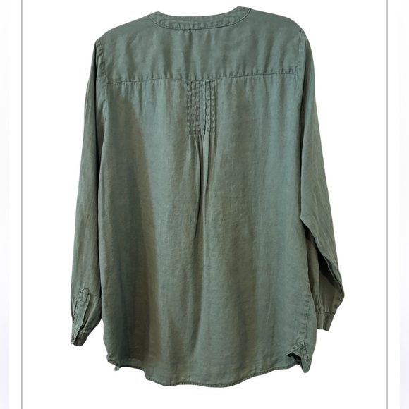 Coldwater Creek Green  Linen Pintuck Cottagecore Long-Sleeve Tunic 1X - Picture 2 of 11